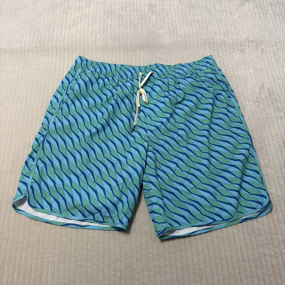 Fair Harbor Swim Trunks Mens XXL Blue Wave Print Compression Lined